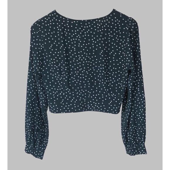 Lulus Women's Love Always Forest Green Polka Dot Long Sleeve Crop Top Size M - Picture 4 of 8